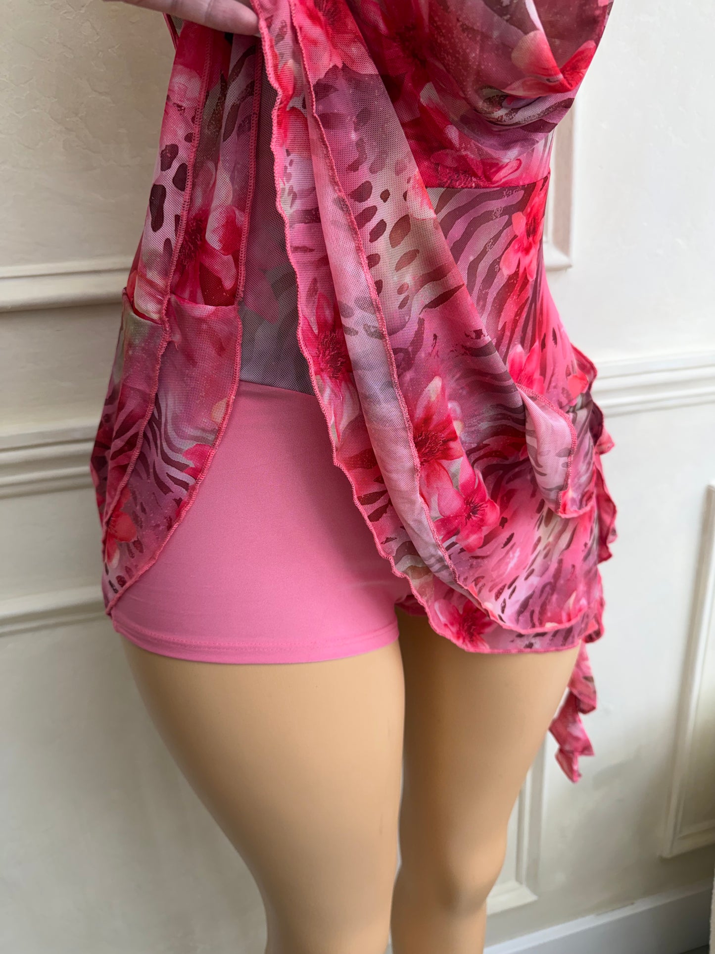 Pink halter dress with shorts