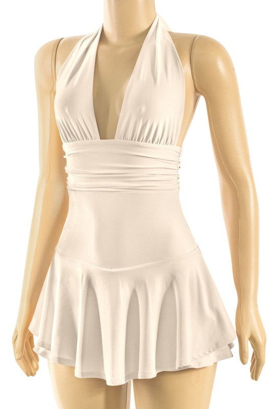 Sleeveless open back halter dress with shorts