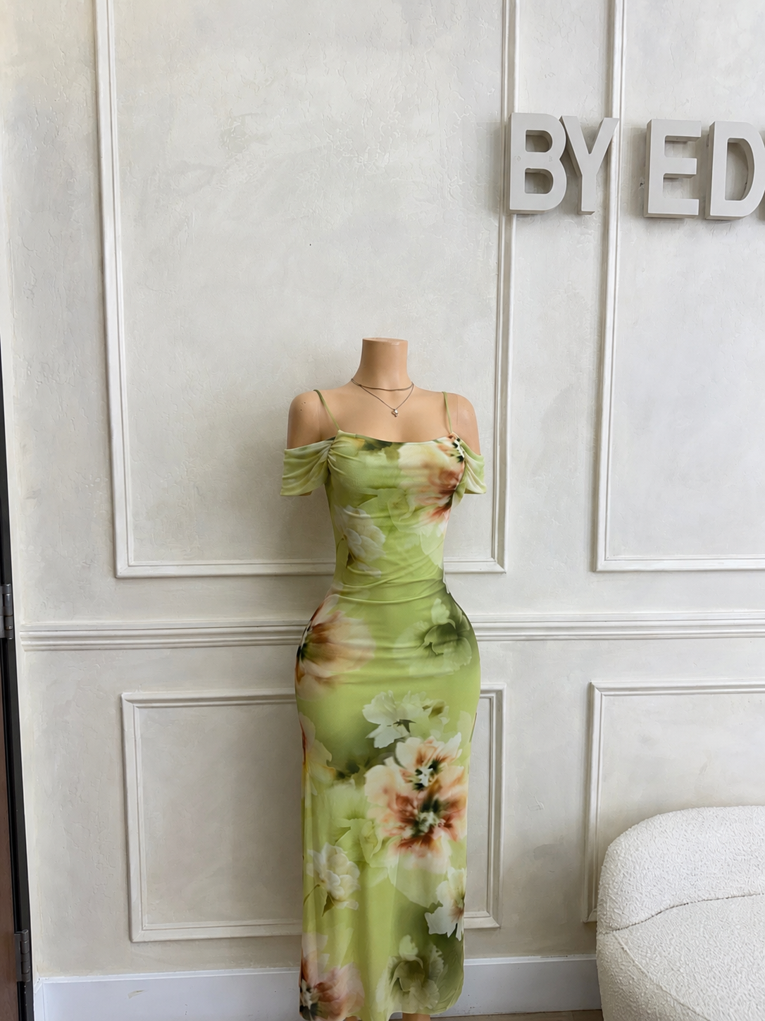 Off shoulder mesh maxi dress