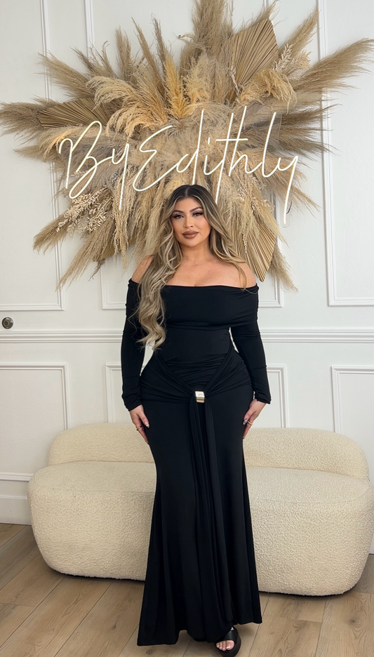 Black long sleeve off shoulder elegant dress