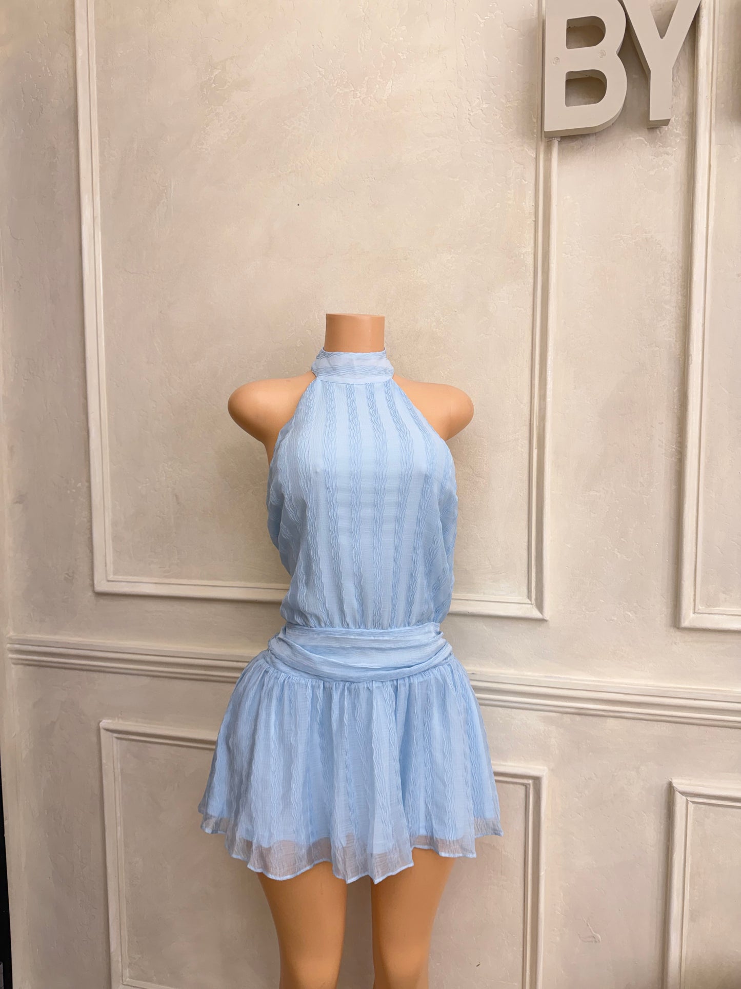 Halter scarf light blue dress