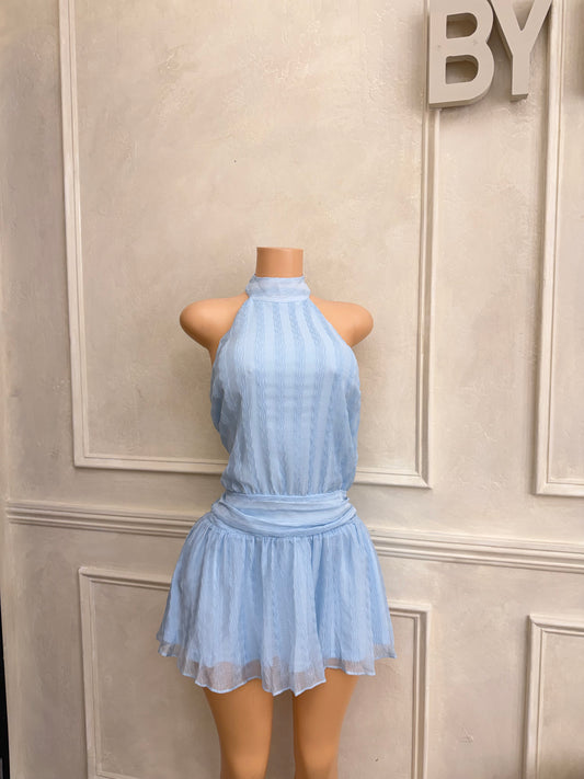 Halter scarf light blue dress
