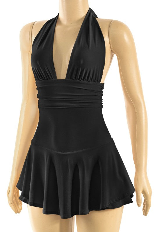 Black halter mini dress with shorts