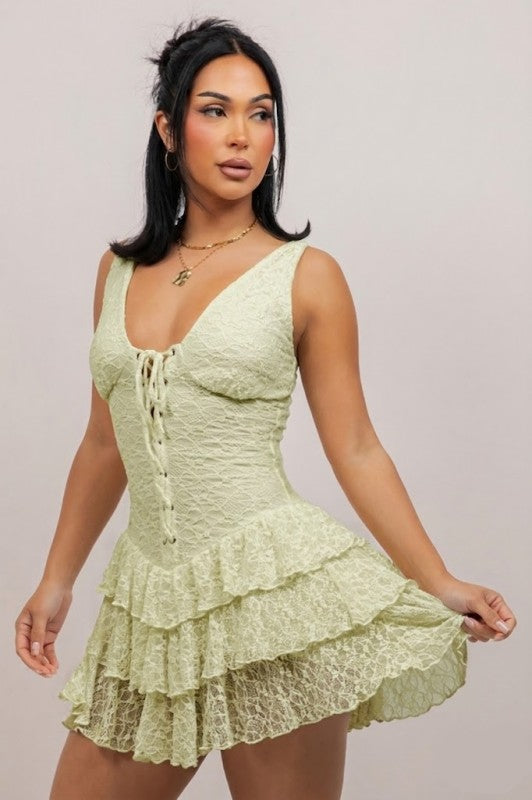 Sage lace dress with under shorts