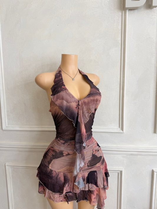 Halter mesh mini dress