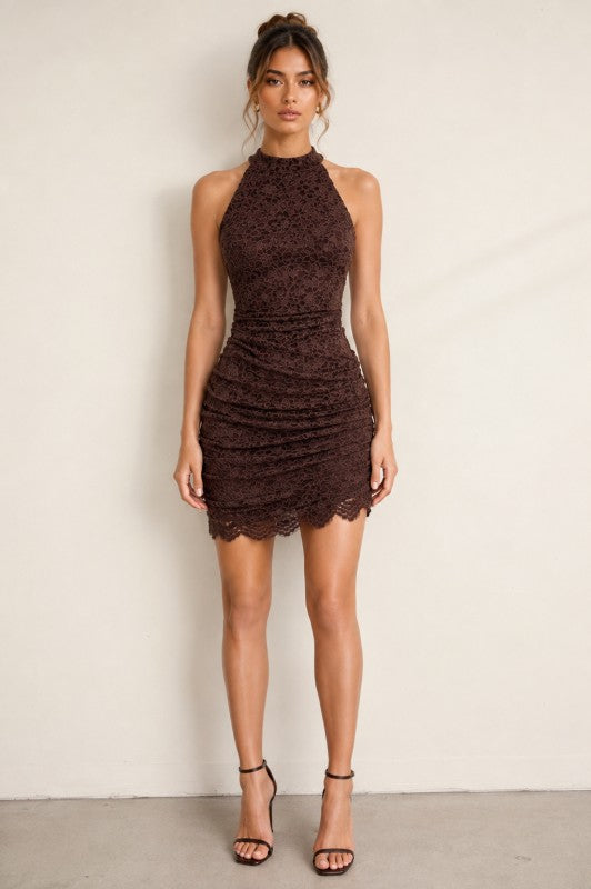Brown textured lace dress