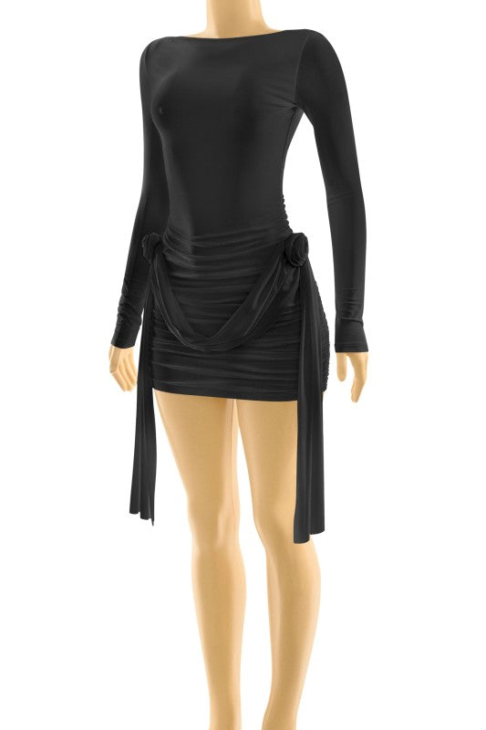 Black rose ruched dress