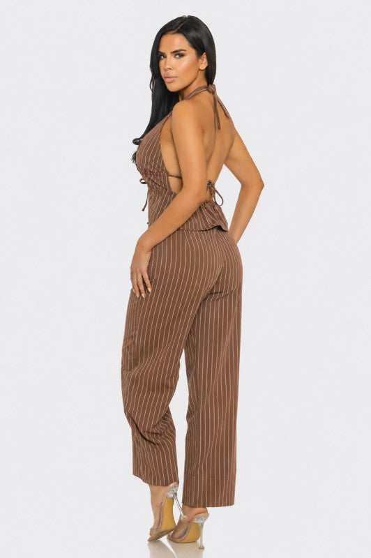 Brown striped pant set
