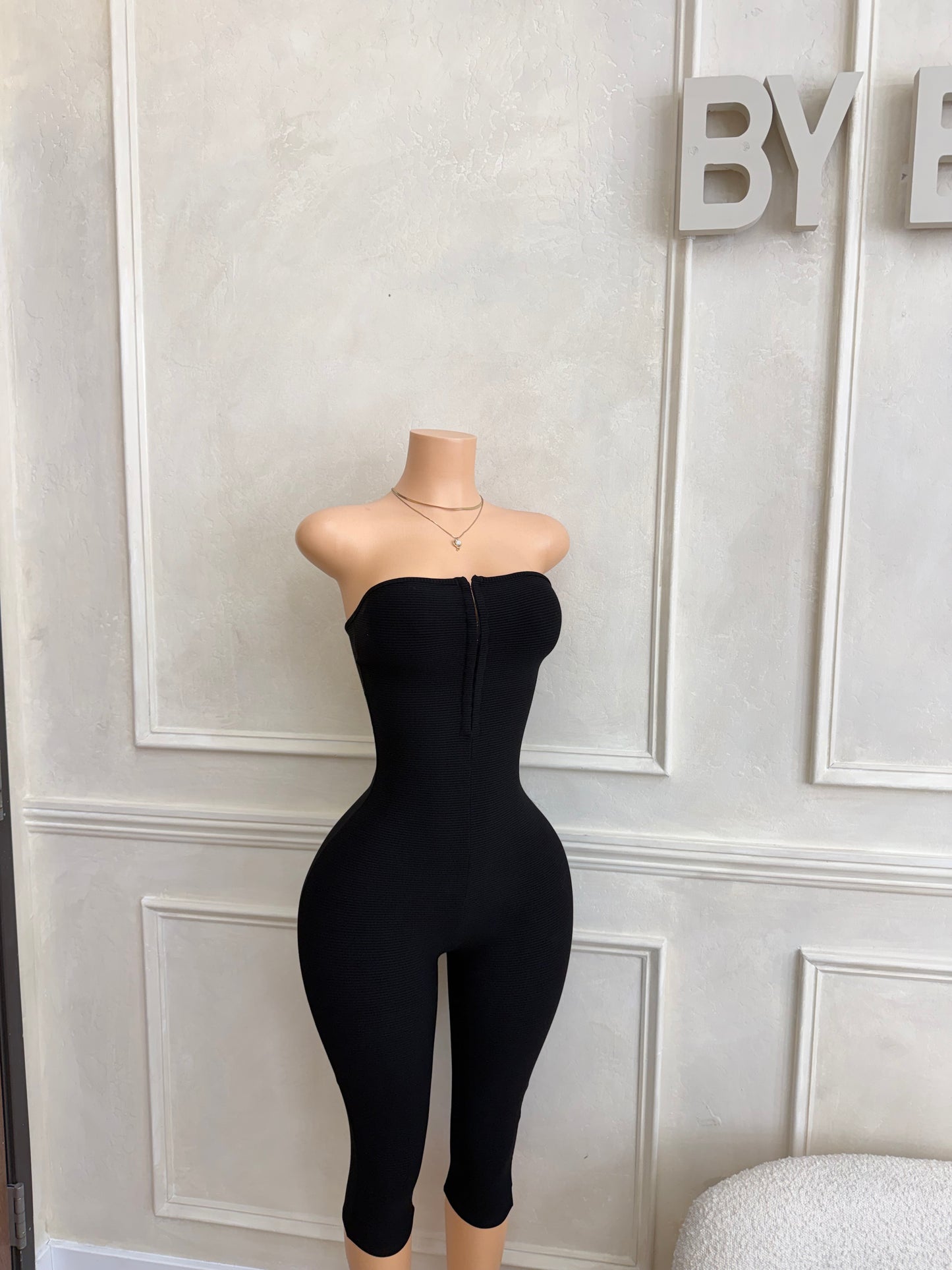 Black double layered capri jumpsuit