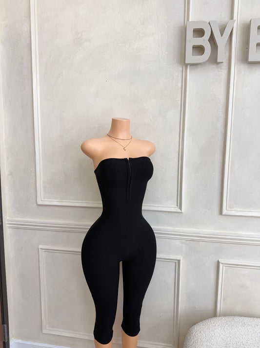 Black double layered capri jumpsuit