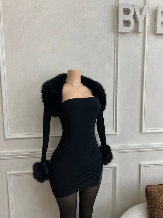Black faux fur dress