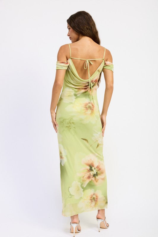 Off shoulder mesh maxi dress