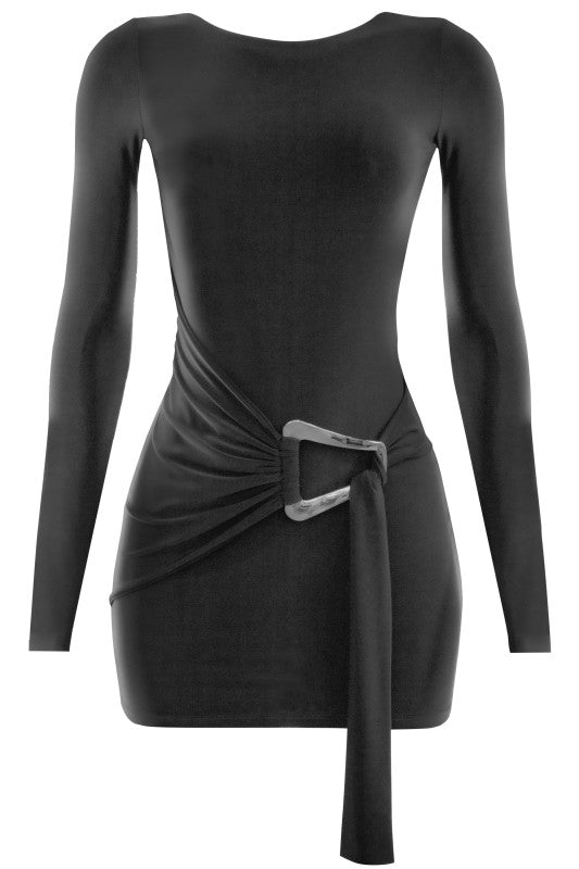 Black long sleeve trim detail dress