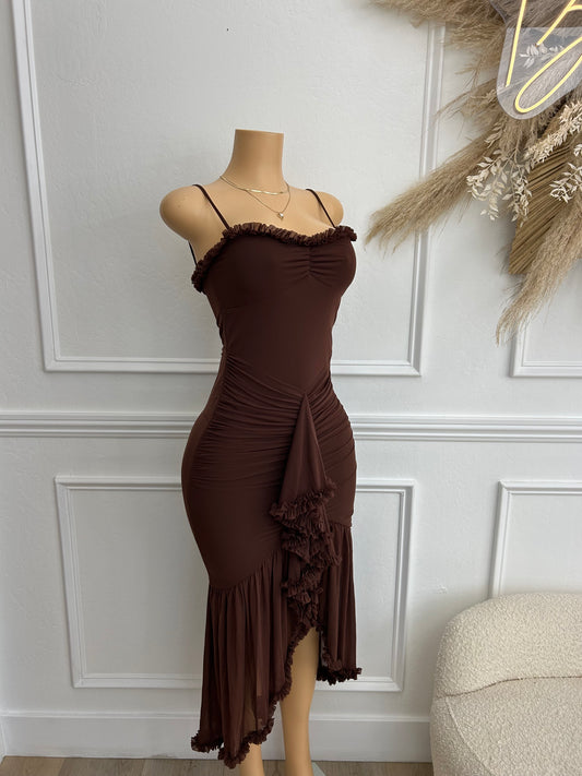 Chocolate midi ruffle dress