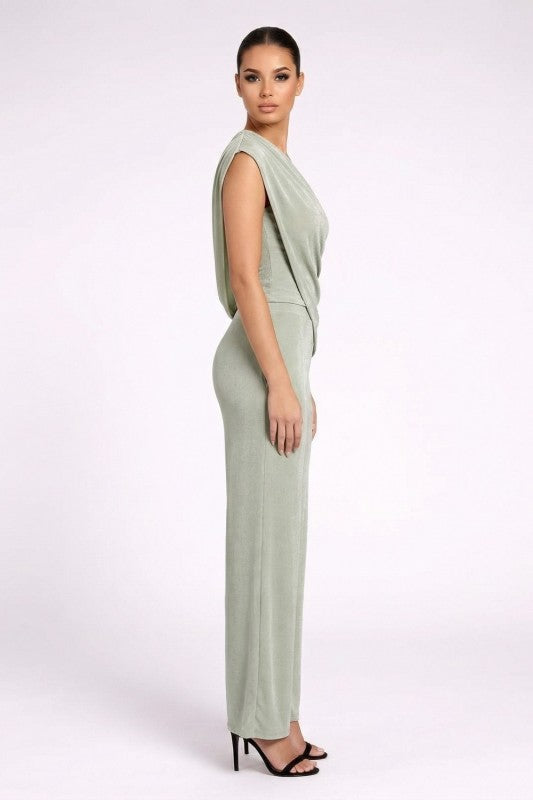 Sage one shoulder caped 2pc pant set