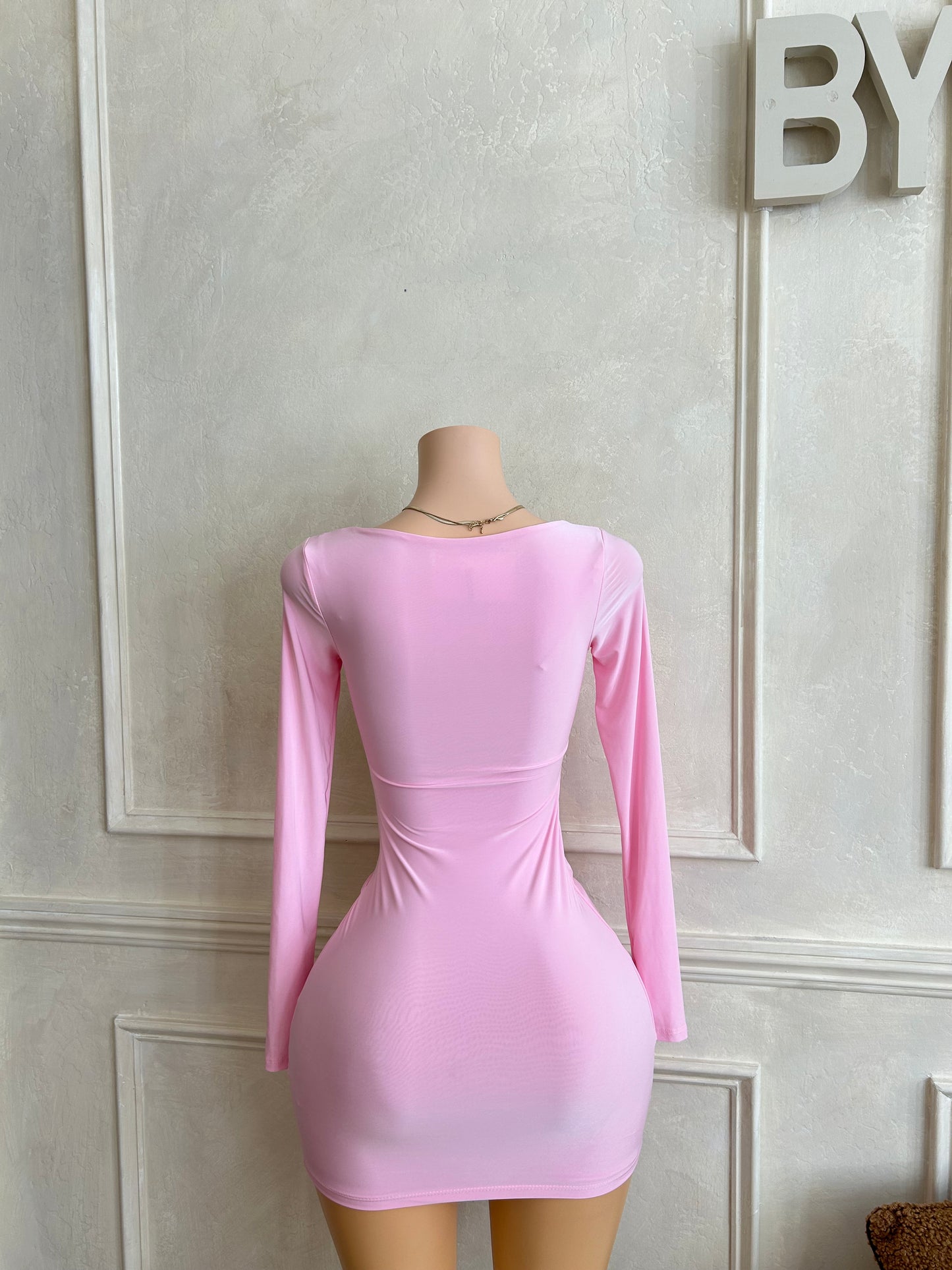 Pink gold detail drape dress