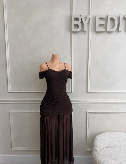 Brown maxi dress off shoulder