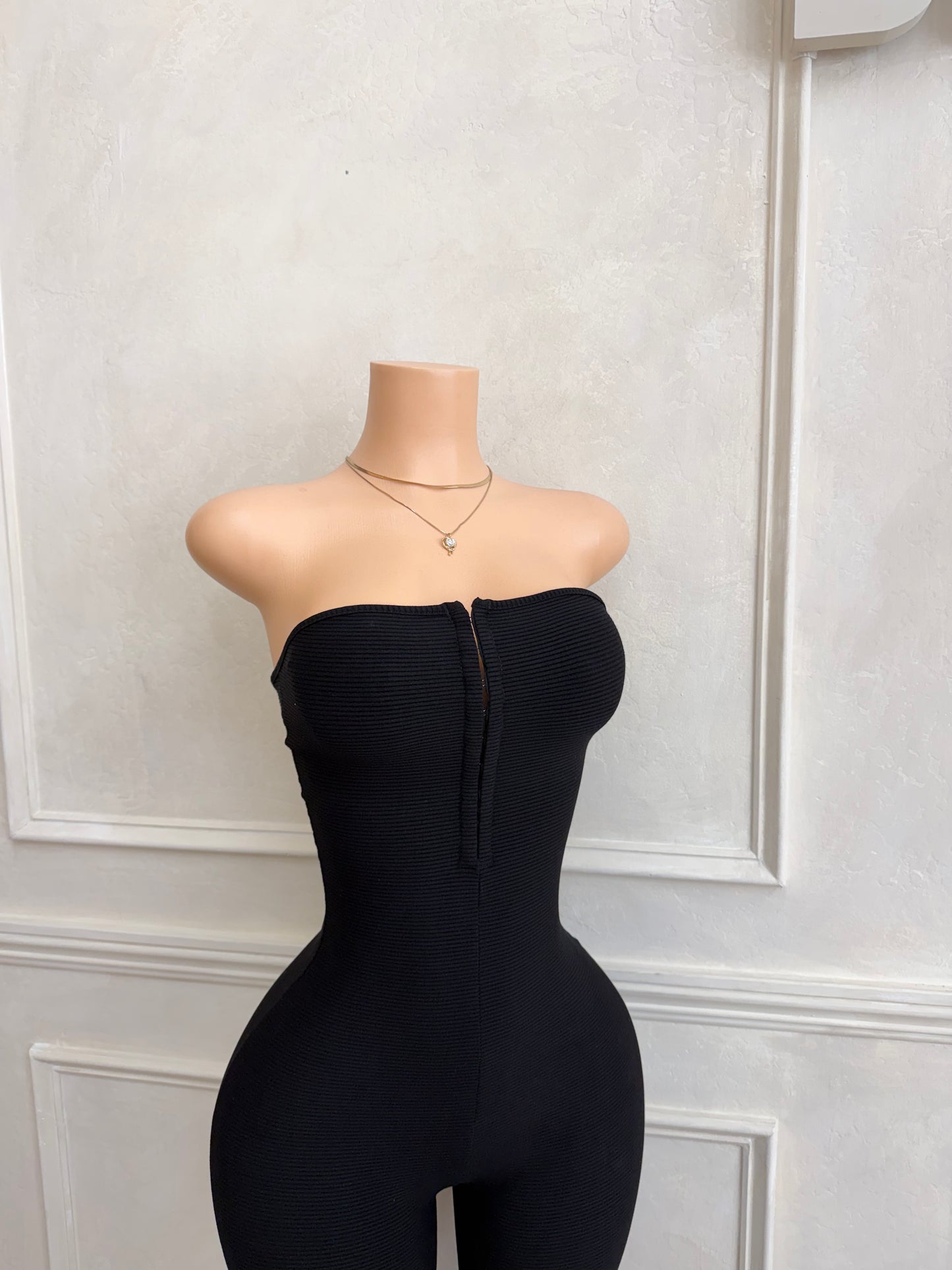 Black double layered capri jumpsuit