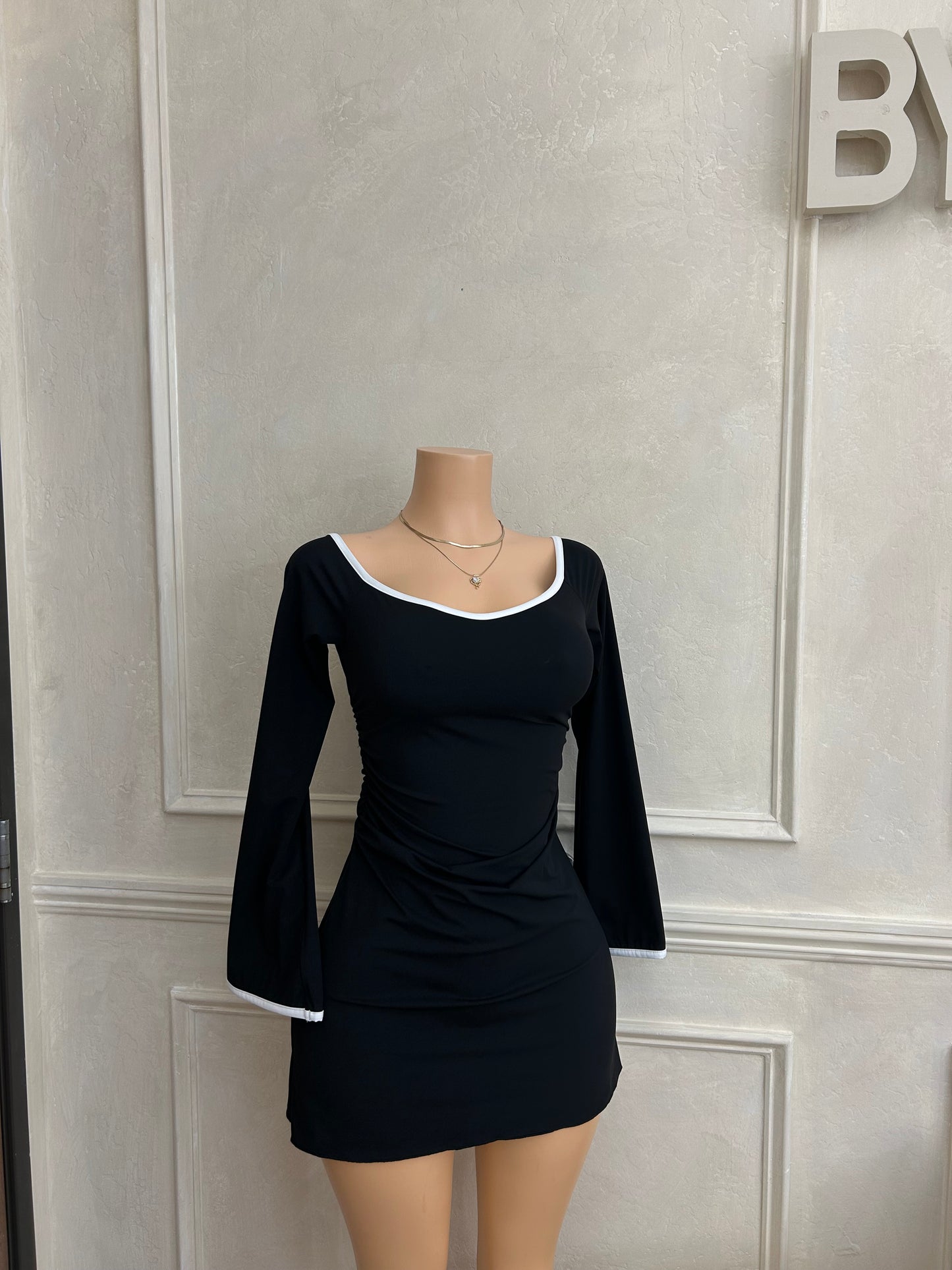 Black white trim dress