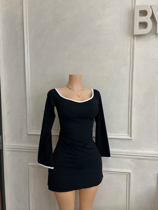 Black white trim dress
