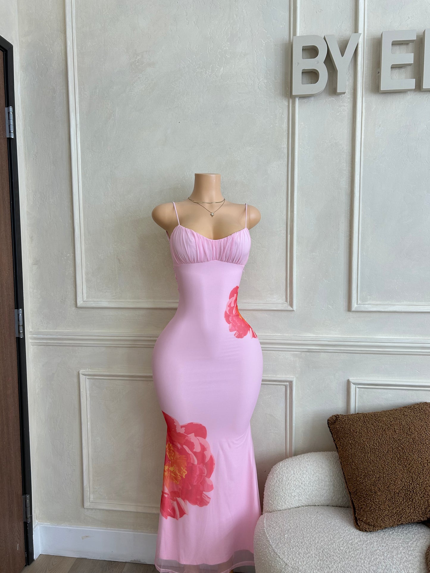 Pink floral maxi dress