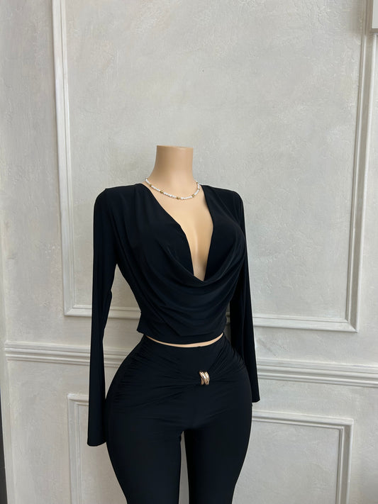Black 2pc cowl neck pant set