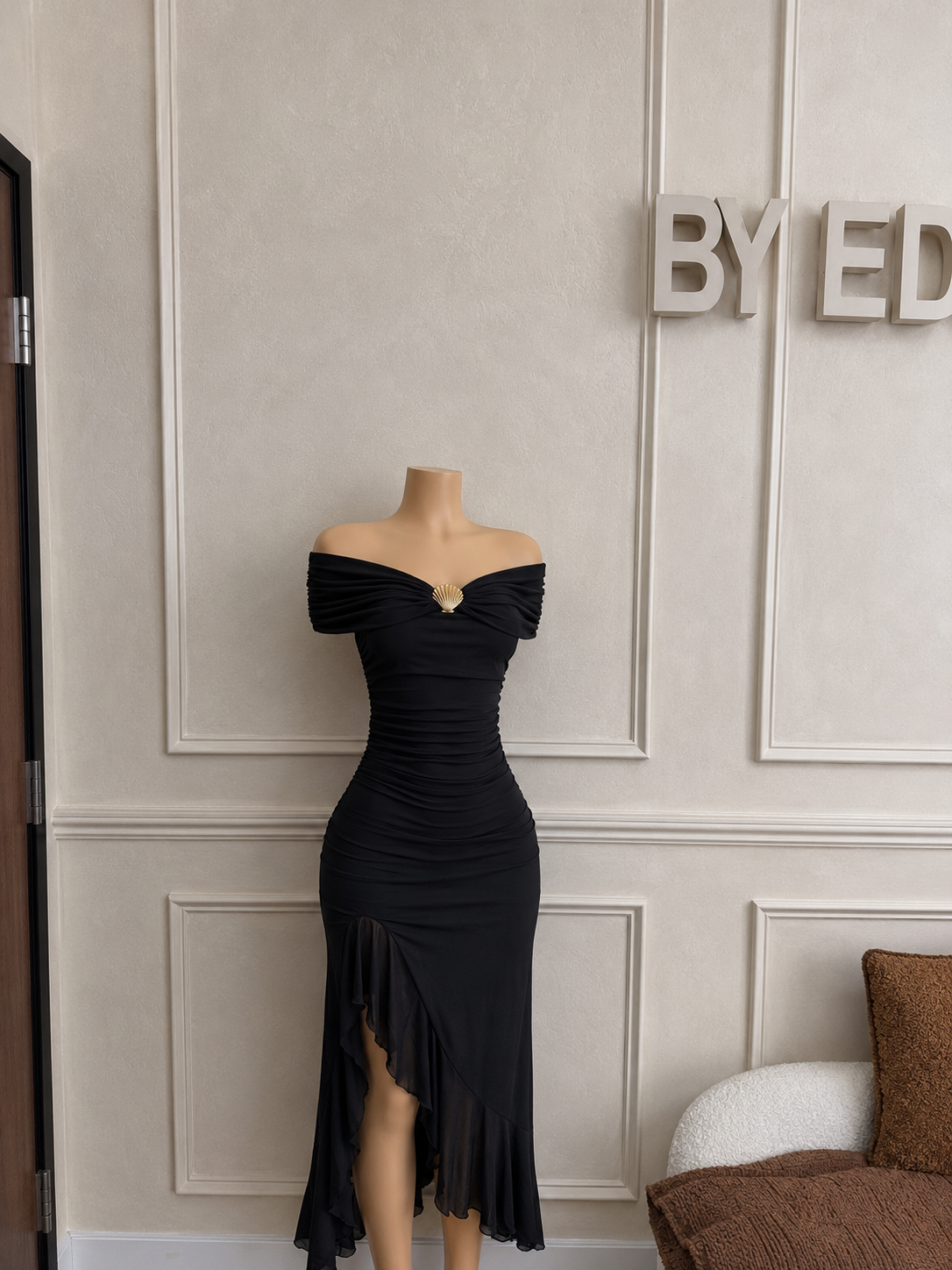 Black off shoulder maxi dress