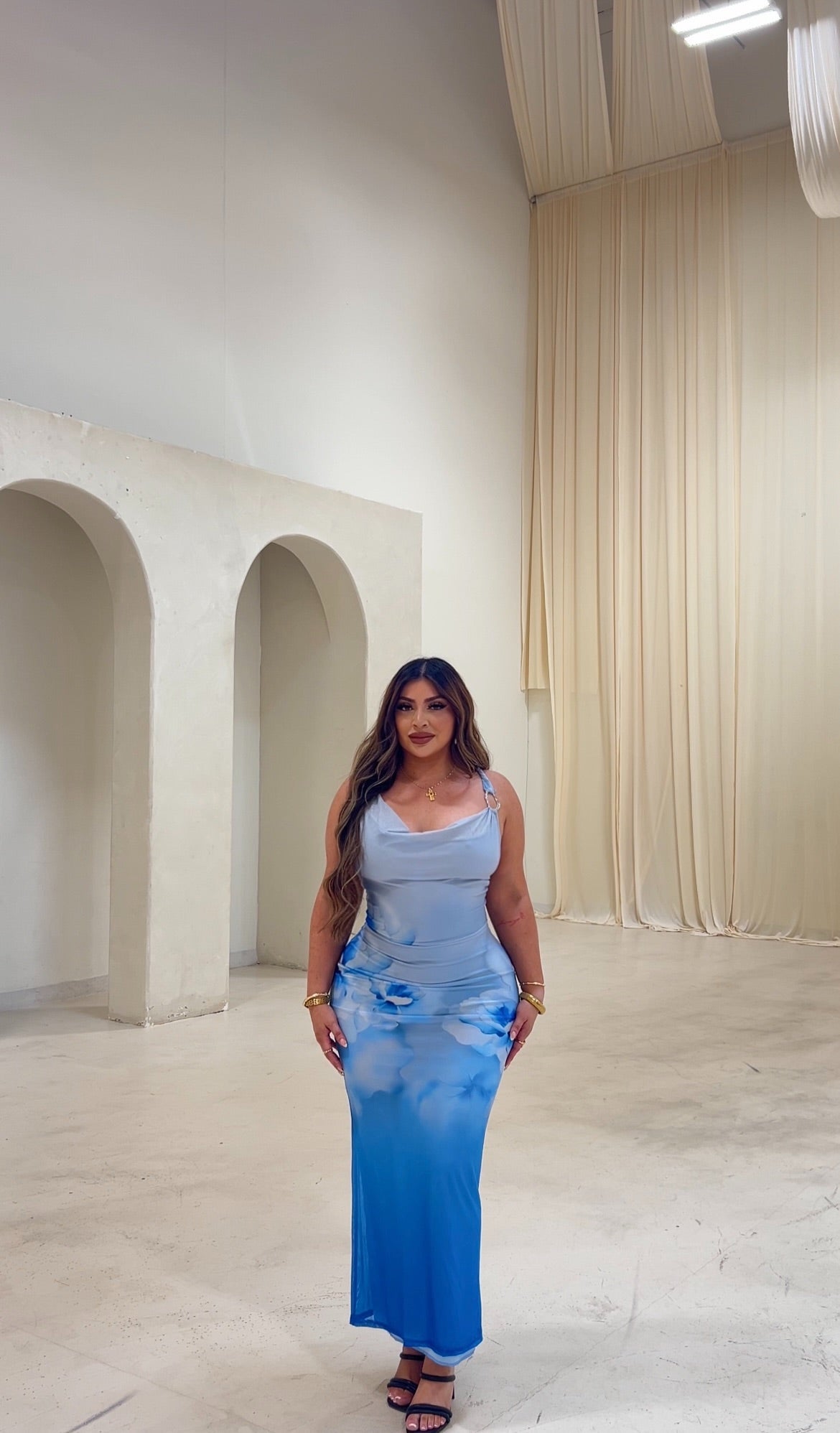 Blue Flower print maxi dress