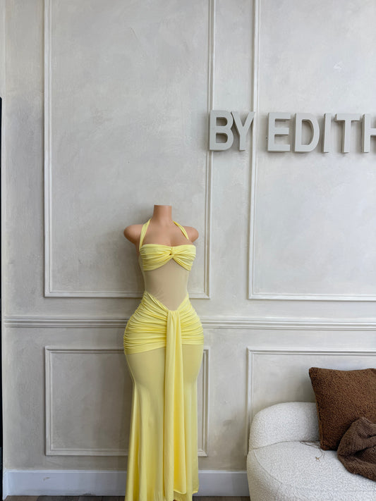 Butter yellow mesh maxi dress