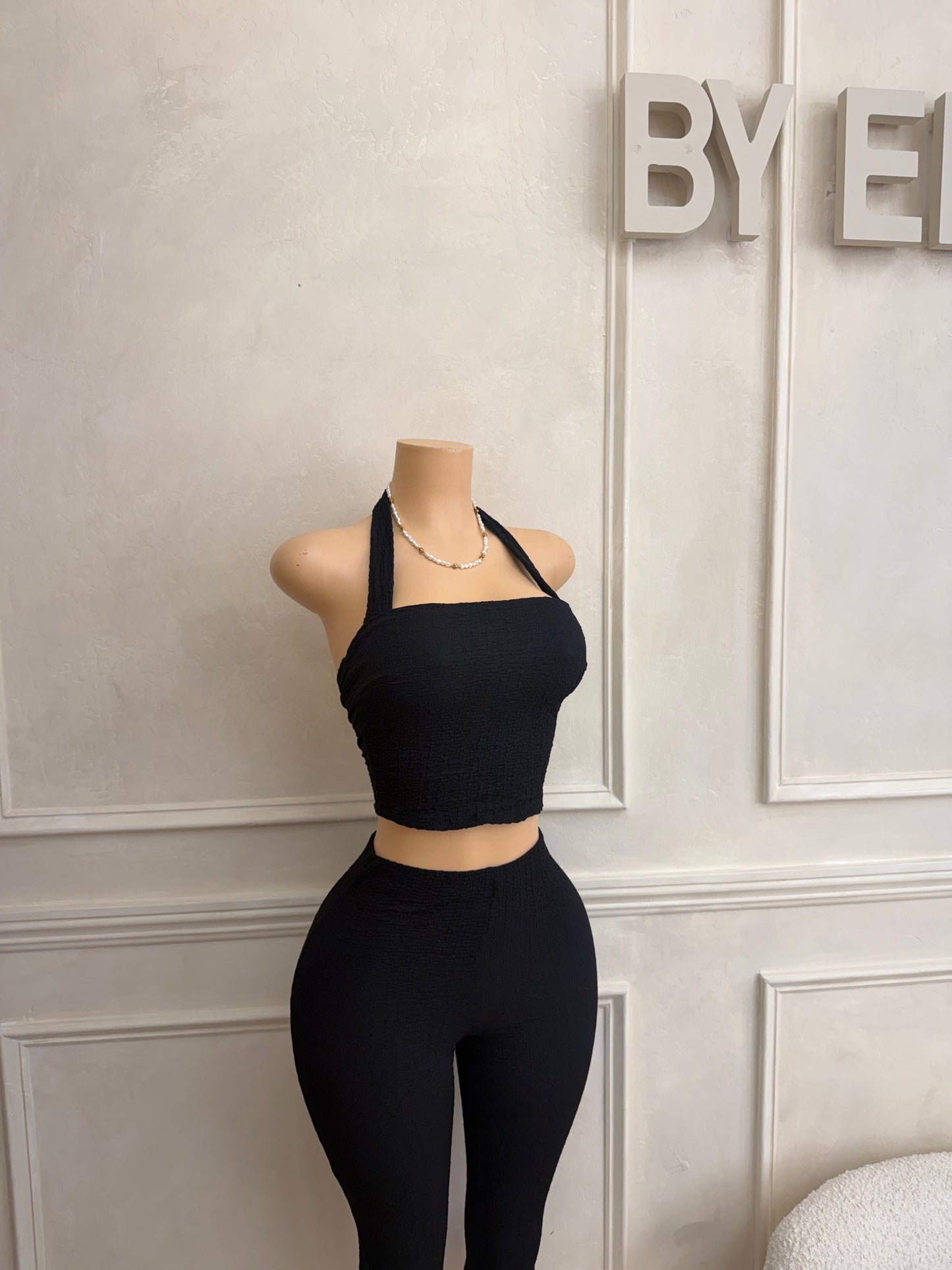 Black halter capri set