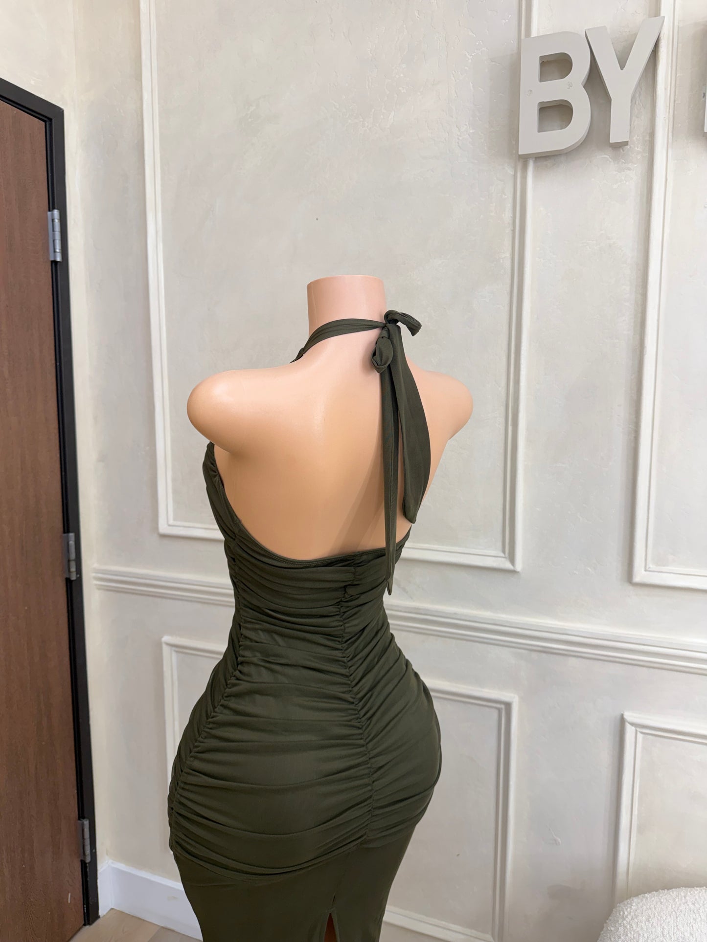 Olive halter midi dress
