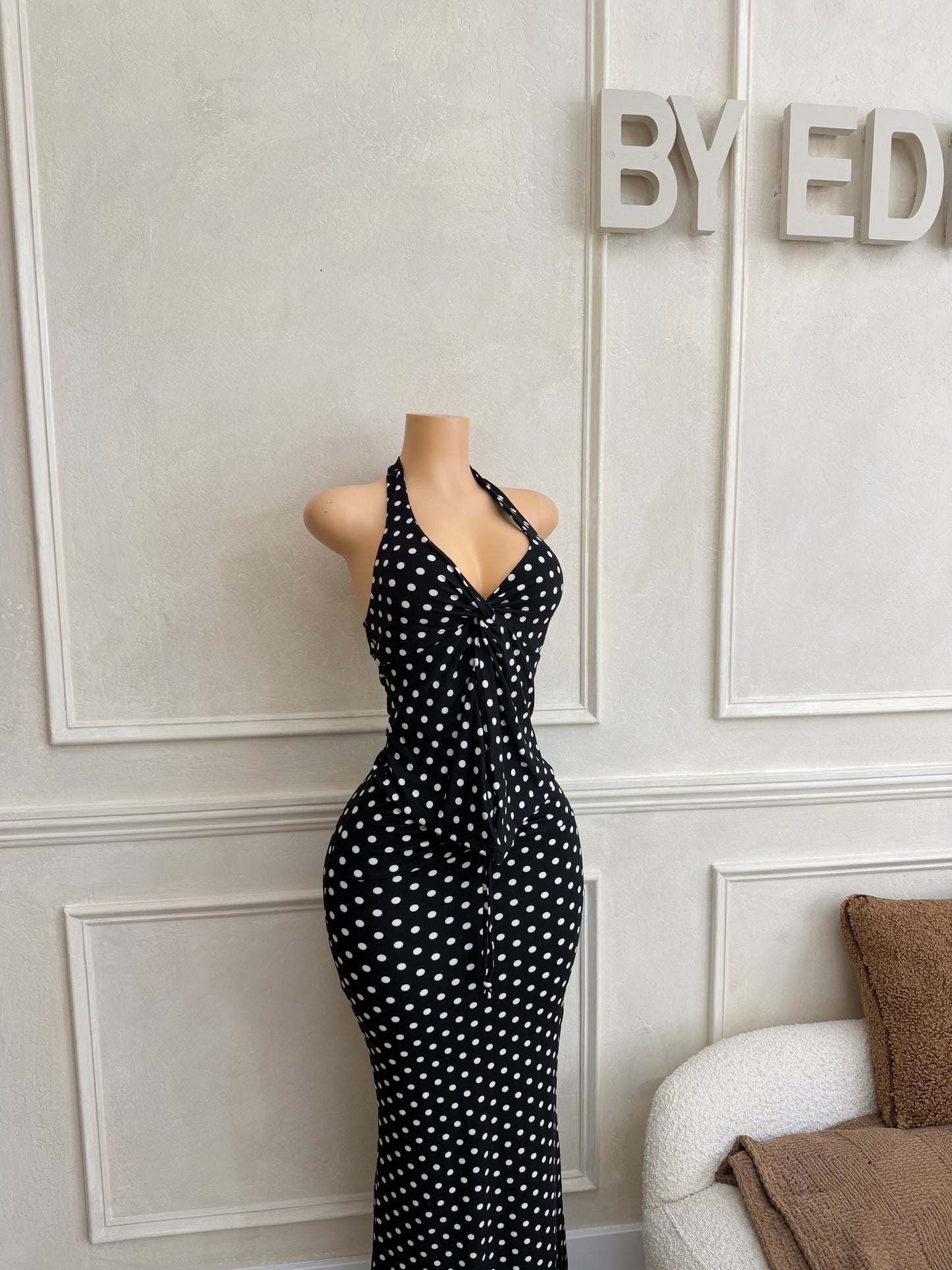 Halter polka dot maxi skirt set