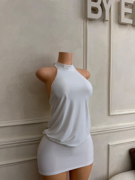 High halter cowl neck dress