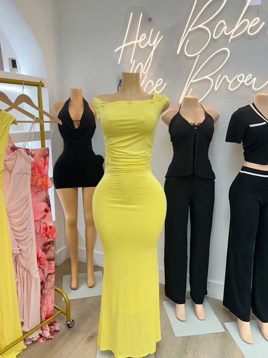 Butter yellow ribbed dress