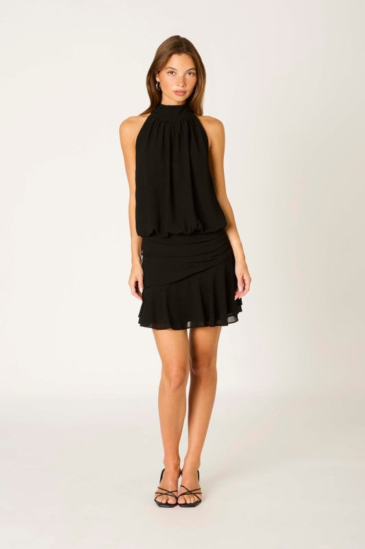 Black halter ruched dress