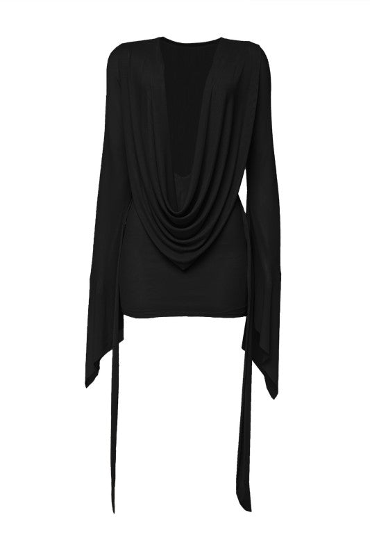 Cowl neck mesh mini dress