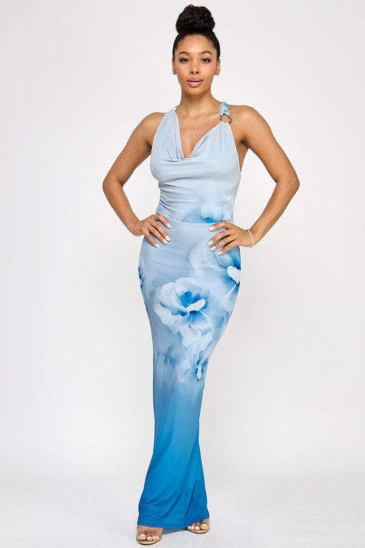 Blue Flower print maxi dress