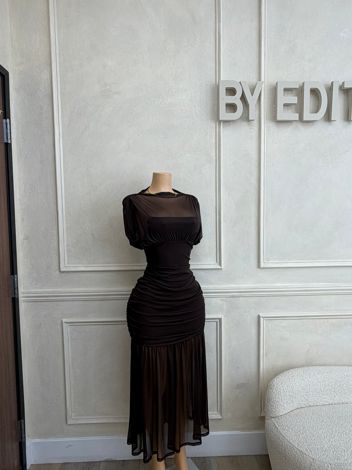 Brown mesh maxi dress