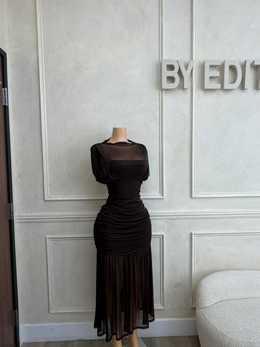 Brown mesh maxi dress