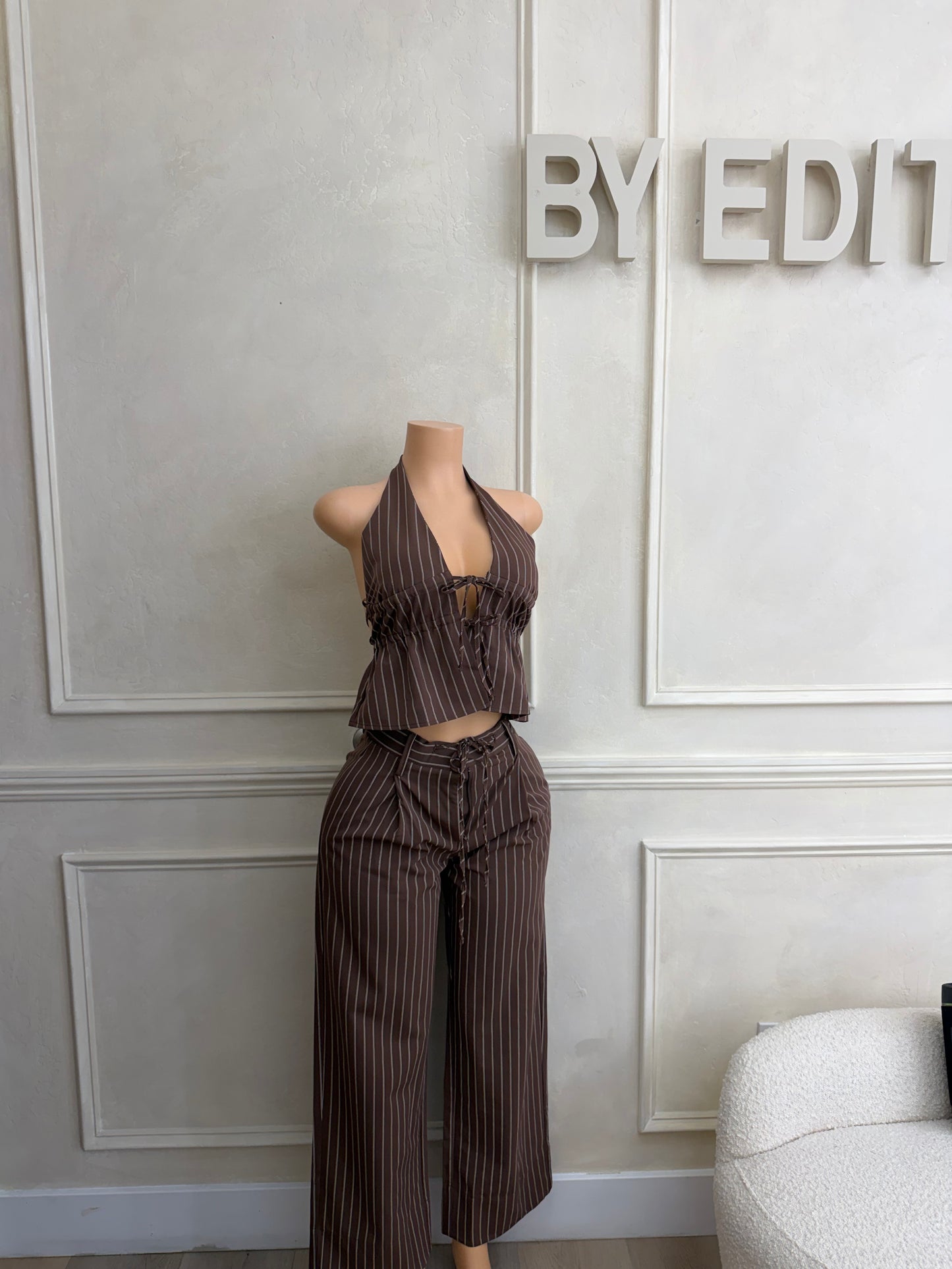 Brown striped pant set