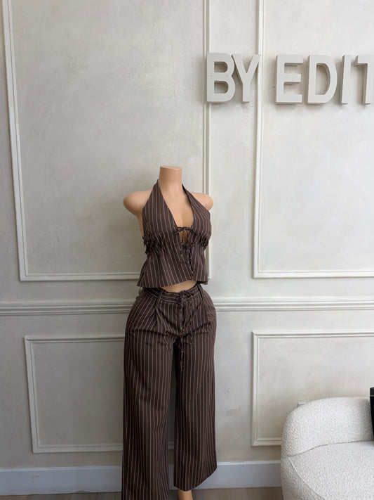 Brown striped pant set