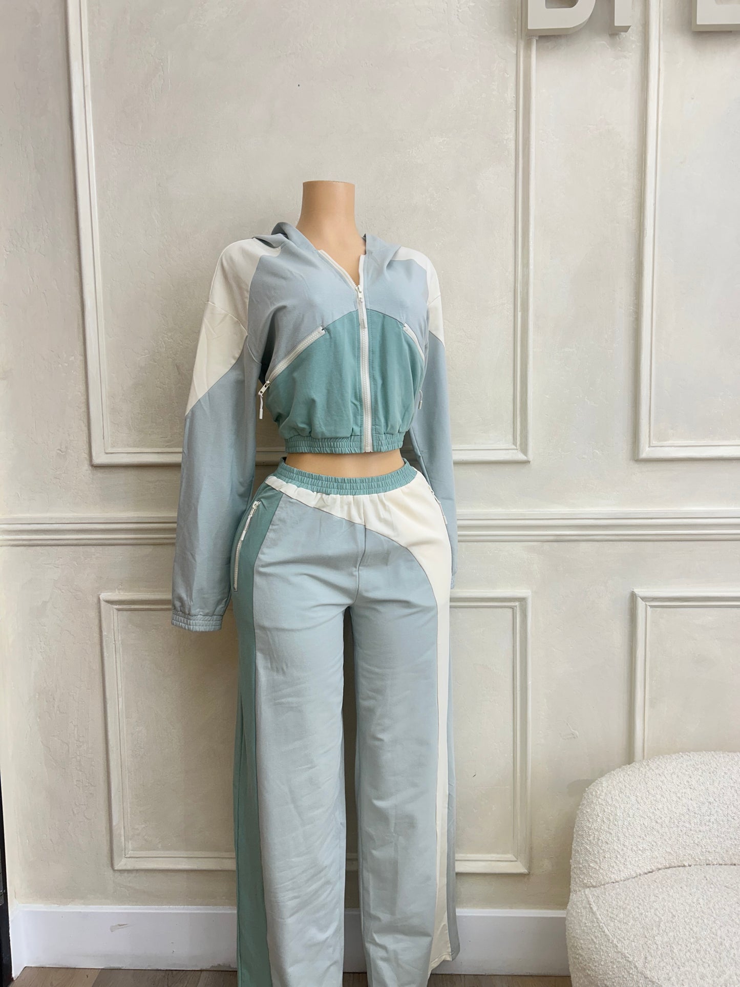 sage combo terry hoodie pant set
