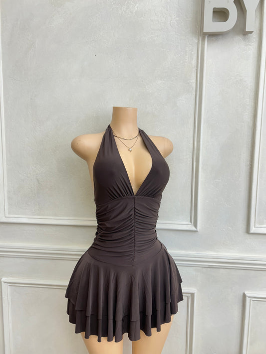 Brown halter dress with shorts