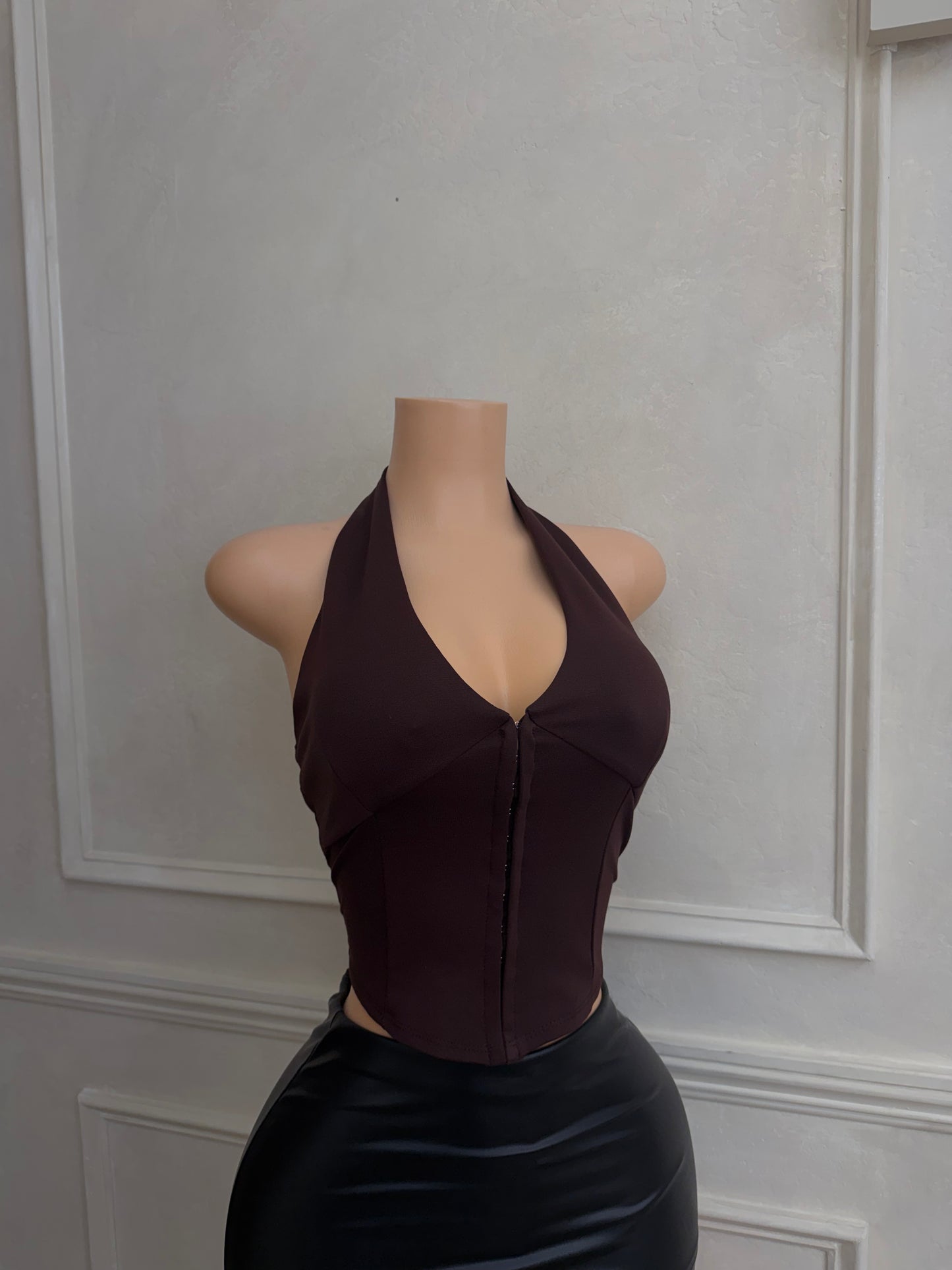 Brown halter corset top