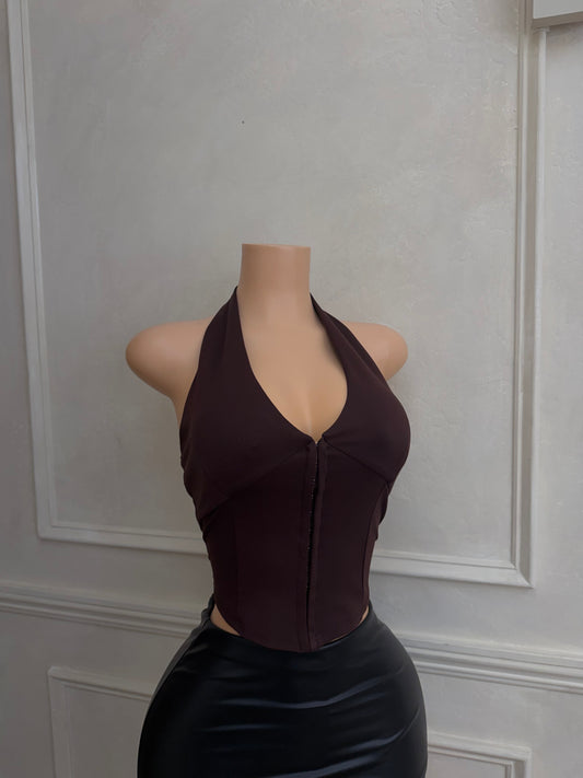 Brown halter corset top