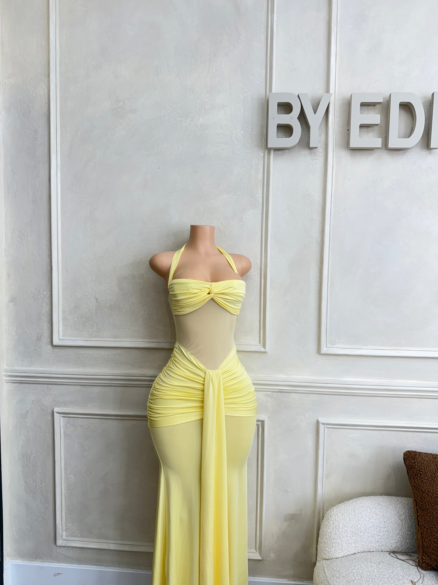 Butter yellow mesh maxi dress