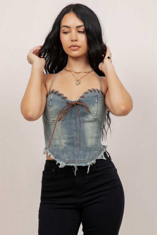 Denim halter top