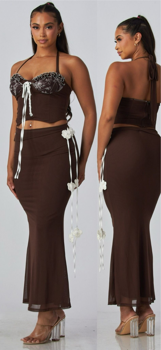 Brown top and skirt set