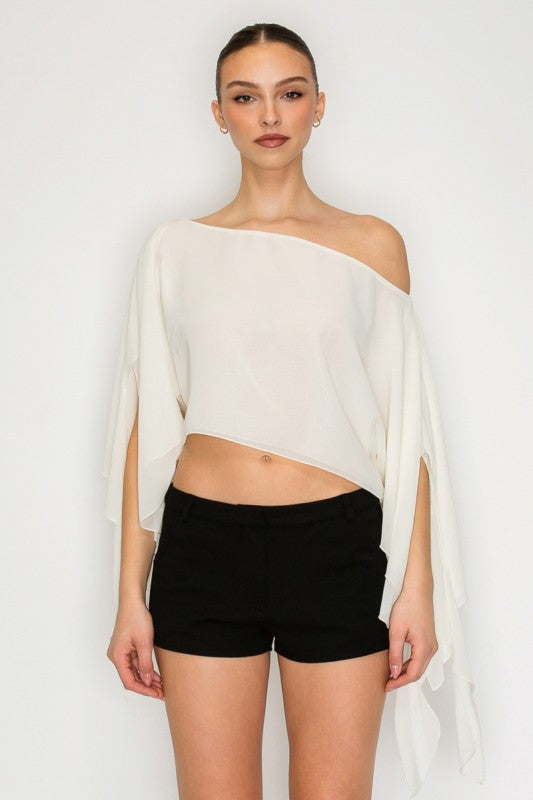 Cream sheer drape crop top
