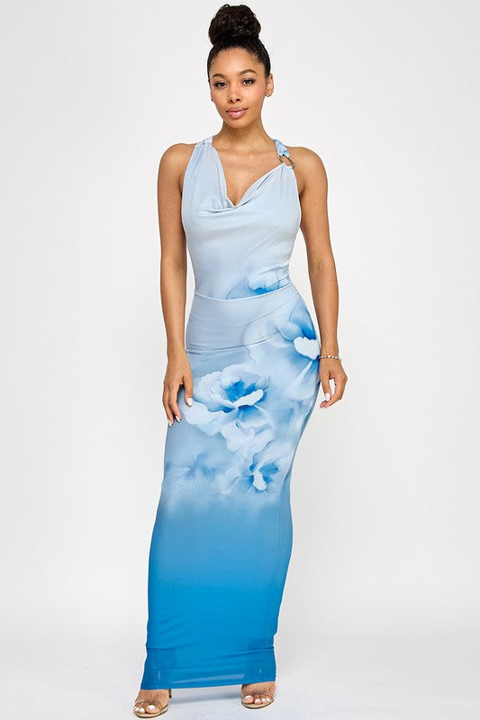 Blue Flower print maxi dress